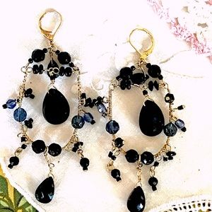 Absolutely Stunning Black, Blue Chandalier earrings with GF wire & lever backs!